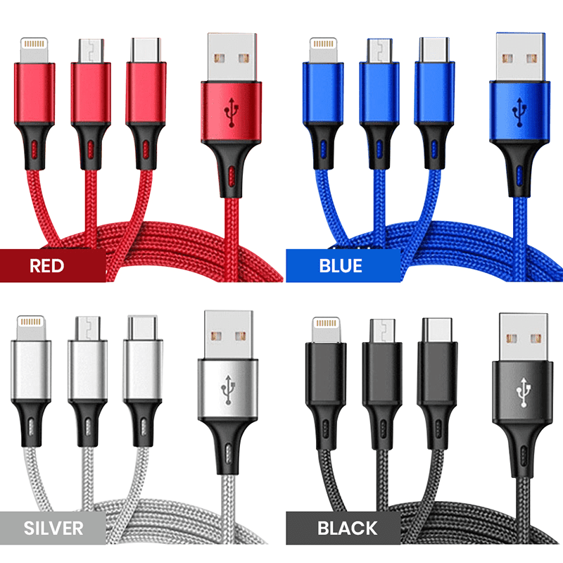 Color options for 3-in-1 bulk usb cable