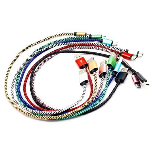 Multi color braided bulk micro usb cable