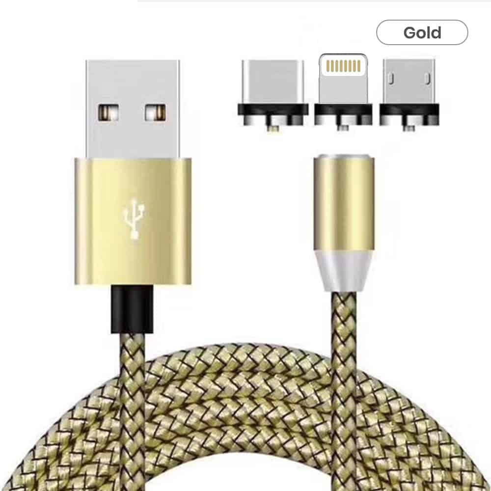 Gold color bulk usb cables with magnetic 3 head