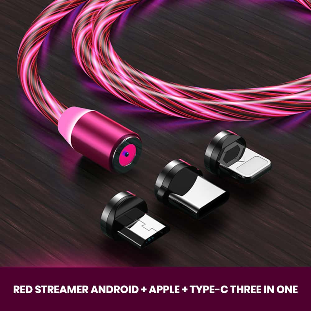 red 3 in 1 bulk usb cables with three heads in box