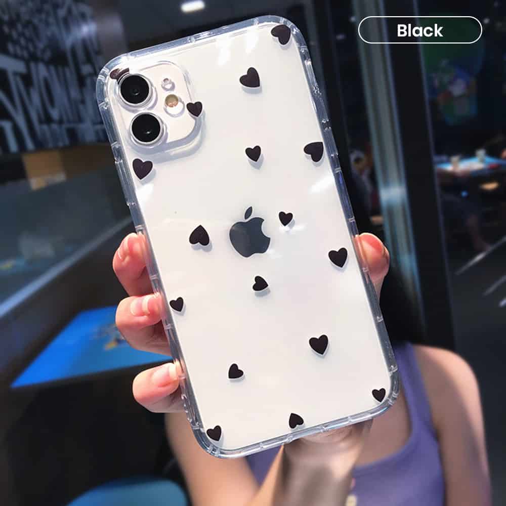 Black color heart in transparent wholesale iphone cases
