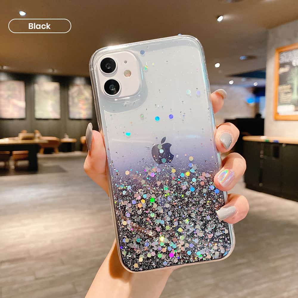 Black color phone case wholesale with glitters
