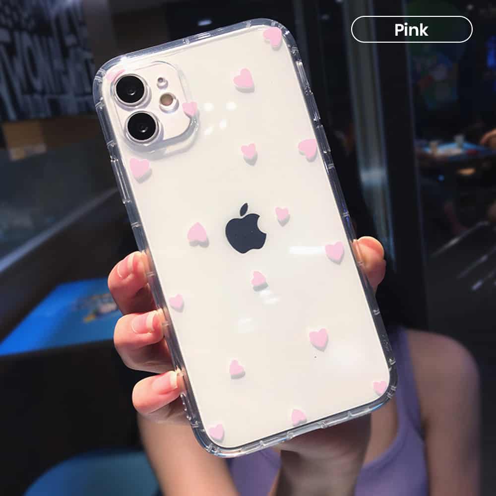 Pink heart transparent bulk phone cases
