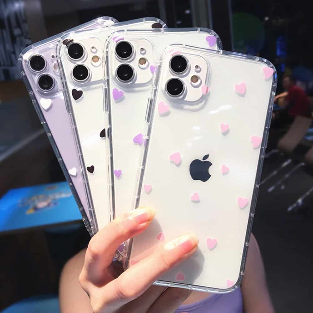 Transparent wholesale iphone cases with color variations in heart design